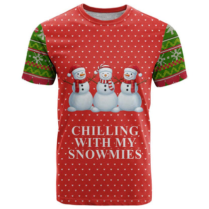 Chilling With My Snowmies Christmas T-Shirt Xmas Holiday Patterns Graphic Tee