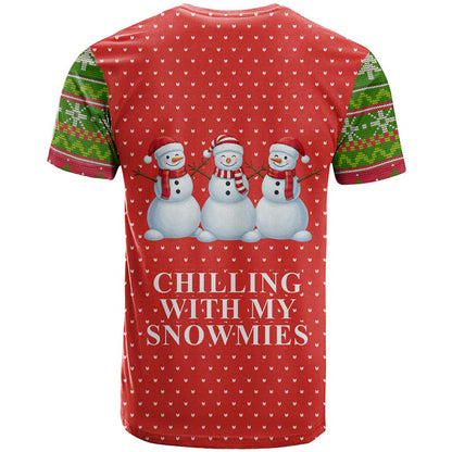 Chilling With My Snowmies Christmas T-Shirt Xmas Holiday Patterns Graphic Tee