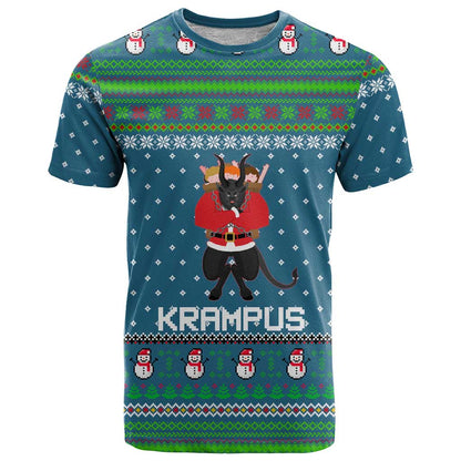 Merry Krampus Christmas T-Shirt Xmas Holiday Patterns Graphic Tee