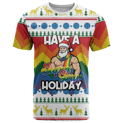 Have A Super Gay Holiday Christmas T-Shirt Xmas Holiday Patterns Graphic Tee