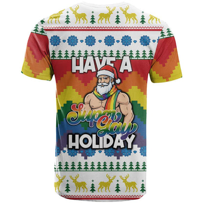 Have A Super Gay Holiday Christmas T-Shirt Xmas Holiday Patterns Graphic Tee