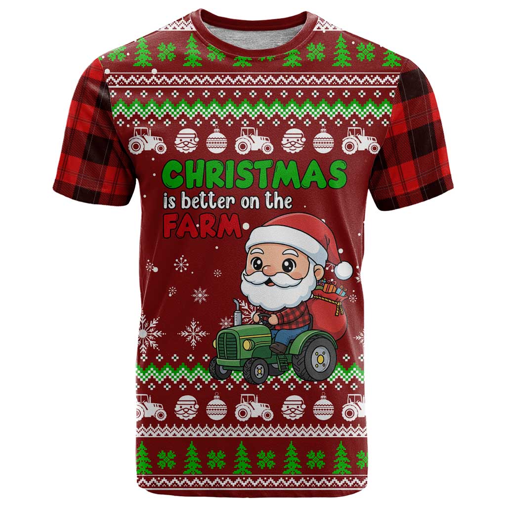 Tractor Santa Christmas T-Shirt Xmas Holiday Patterns Graphic Tee