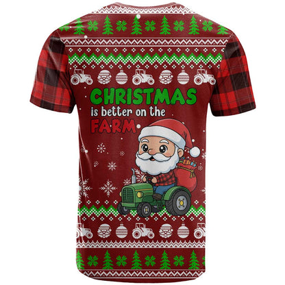 Tractor Santa Christmas T-Shirt Xmas Holiday Patterns Graphic Tee