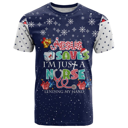 Nurse Life Jesus Christmas T-Shirt Xmas Holiday Patterns Graphic Tee
