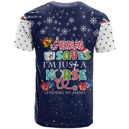 Nurse Life Jesus Christmas T-Shirt Xmas Holiday Patterns Graphic Tee