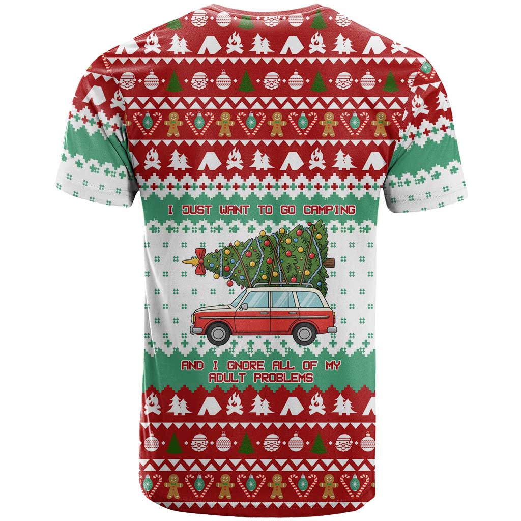 I Just Want To Camping Christmas T-Shirt Xmas Holiday Patterns Graphic Tee