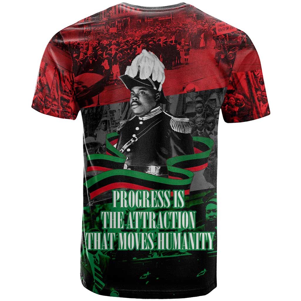 Marcus Garvey T-Shirt Collage Design Progress Is the Attraction Quote Pan African Movement Tribute Graphic Tee