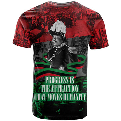 Marcus Garvey T-Shirt Collage Design Progress Is the Attraction Quote Pan African Movement Tribute Graphic Tee