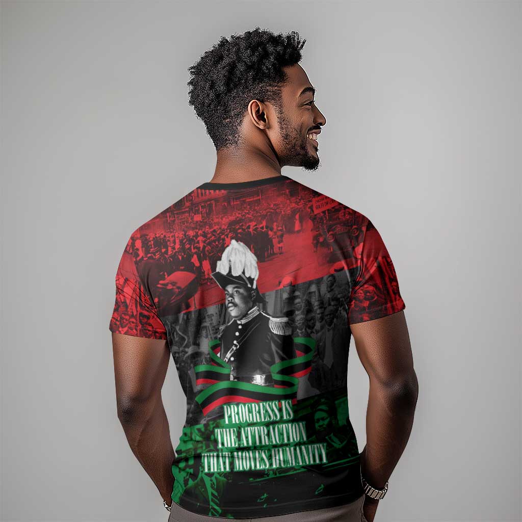 Marcus Garvey T-Shirt Collage Design Progress Is the Attraction Quote Pan African Movement Tribute Graphic Tee