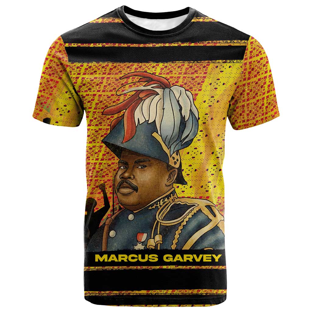 Marcus Garvey T-Shirt Yellow African Pattern Design Pan African Flag Civil Rights Movement Tribute Graphic Tee