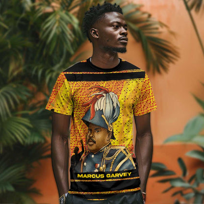 Marcus Garvey T-Shirt Yellow African Pattern Design Pan African Flag Civil Rights Movement Tribute Graphic Tee