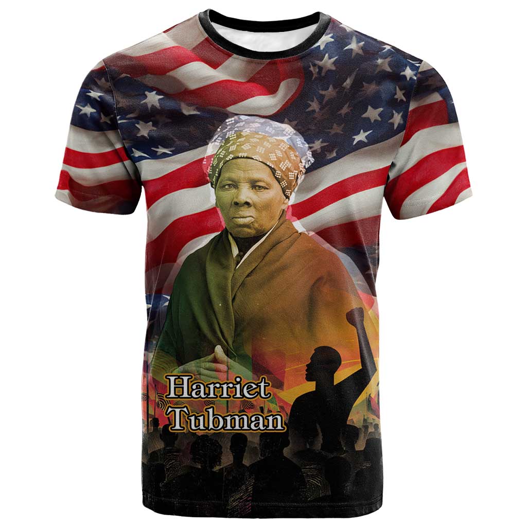 Harriet Tubman T-Shirt American Flag Background Underground Railroad Quote Powerful Civil Rights Graphic Tee