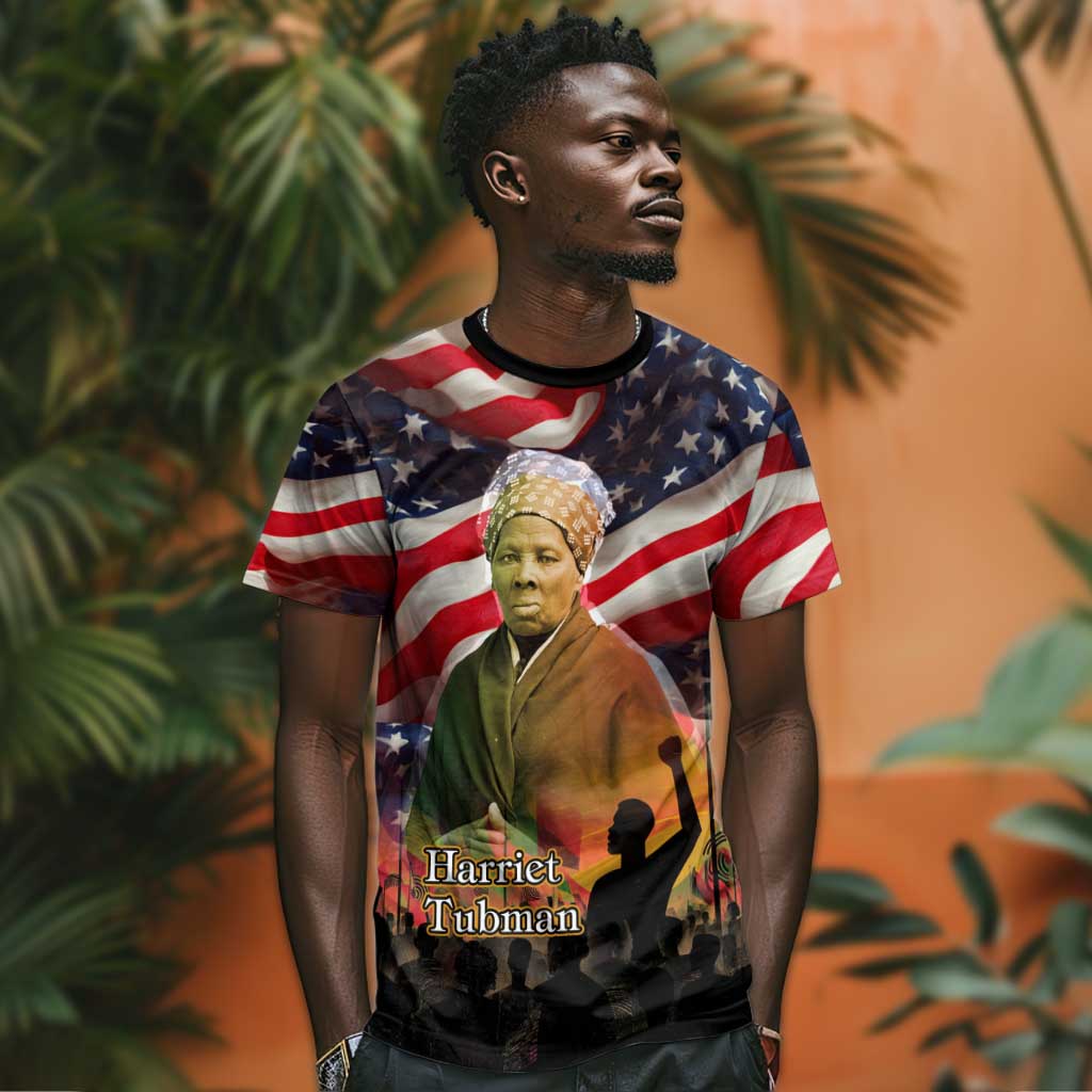Harriet Tubman T-Shirt American Flag Background Underground Railroad Quote Powerful Civil Rights Graphic Tee