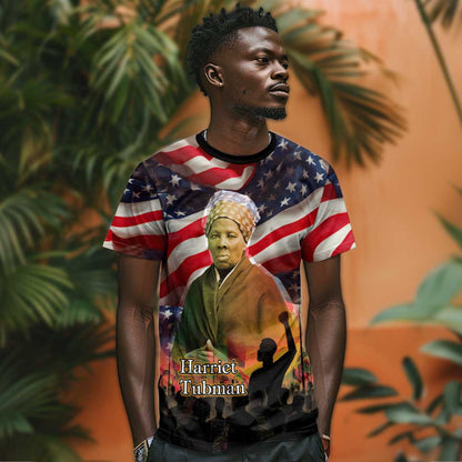 Harriet Tubman T-Shirt American Flag Background Underground Railroad Quote Powerful Civil Rights Graphic Tee
