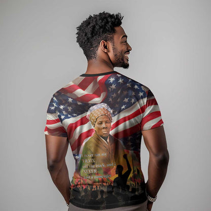 Harriet Tubman T-Shirt American Flag Background Underground Railroad Quote Powerful Civil Rights Graphic Tee