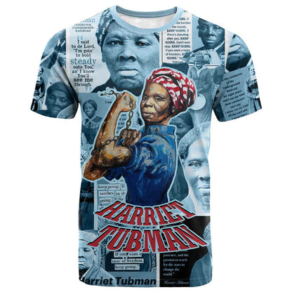 Harriet Tubman T-Shirt Newspaper Collage Design We Out Quote Strong Woman Tribute Underground Railroad Legacy Graphic Tee