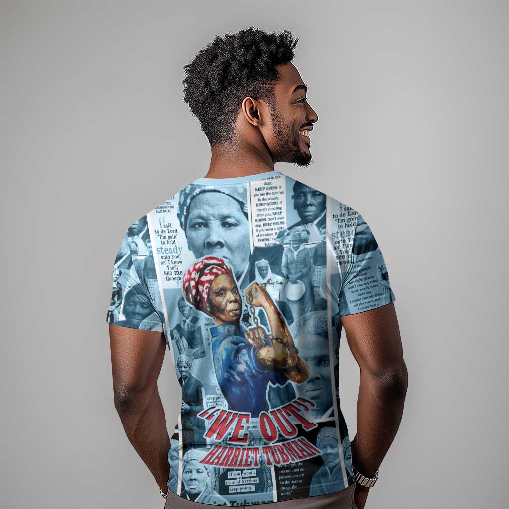 Harriet Tubman T-Shirt Newspaper Collage Design We Out Quote Strong Woman Tribute Underground Railroad Legacy Graphic Tee