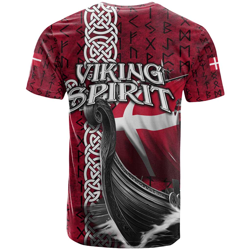 Denmark Viking Longship T-Shirt Norse Rune & Celtic Cross Danish Flag Graphic Tee