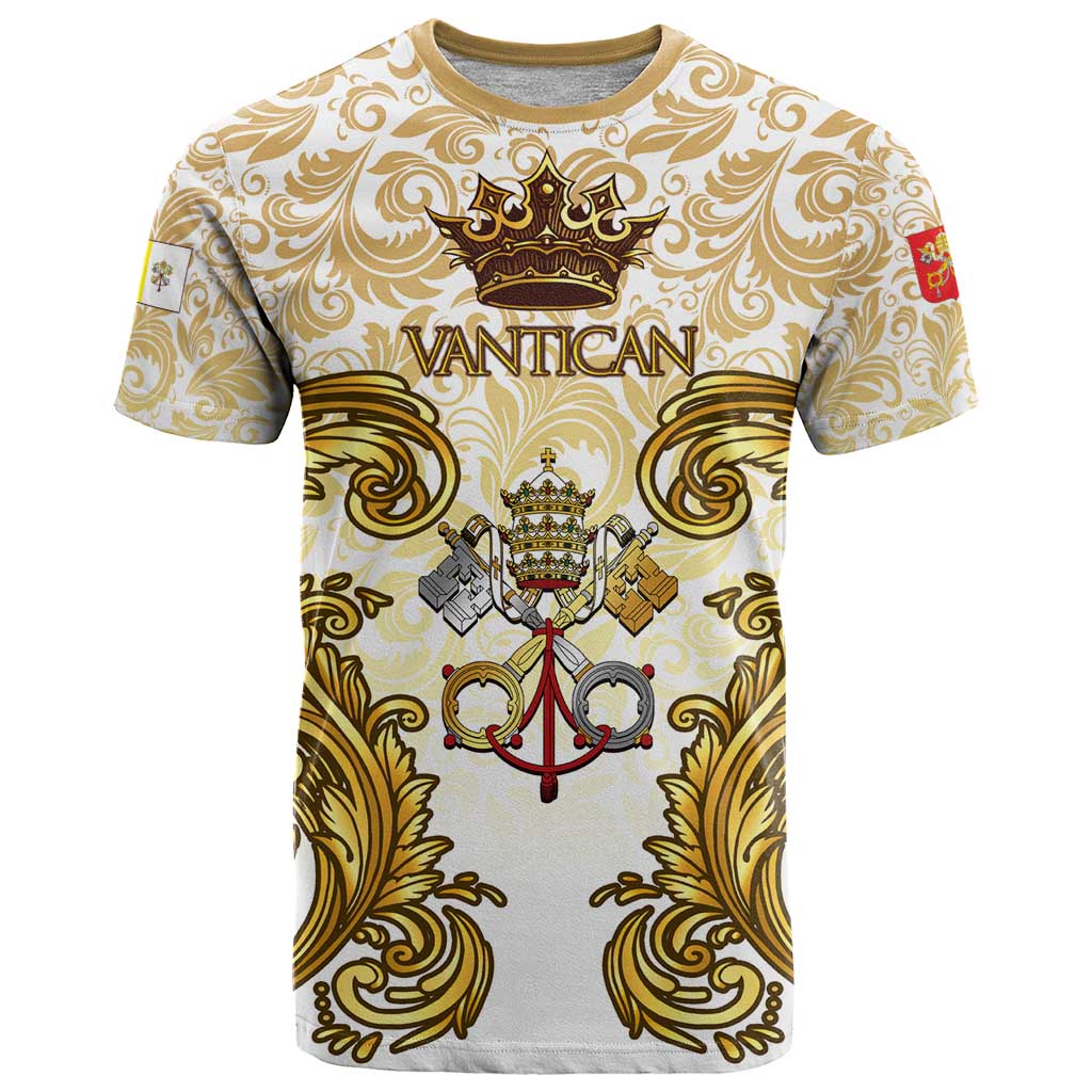 Vatican Gold Baroque T-Shirt Papal Crown & Keys Vintage Catholic Graphic Tee