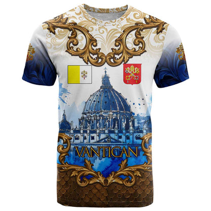 Vatican Baroque T-Shirt St. Peters Basilica & Catholic Flag Gold Ornate Graphic Tee
