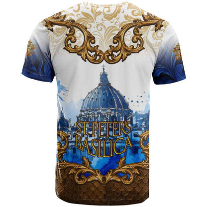 Vatican Baroque T-Shirt St. Peters Basilica & Catholic Flag Gold Ornate Graphic Tee