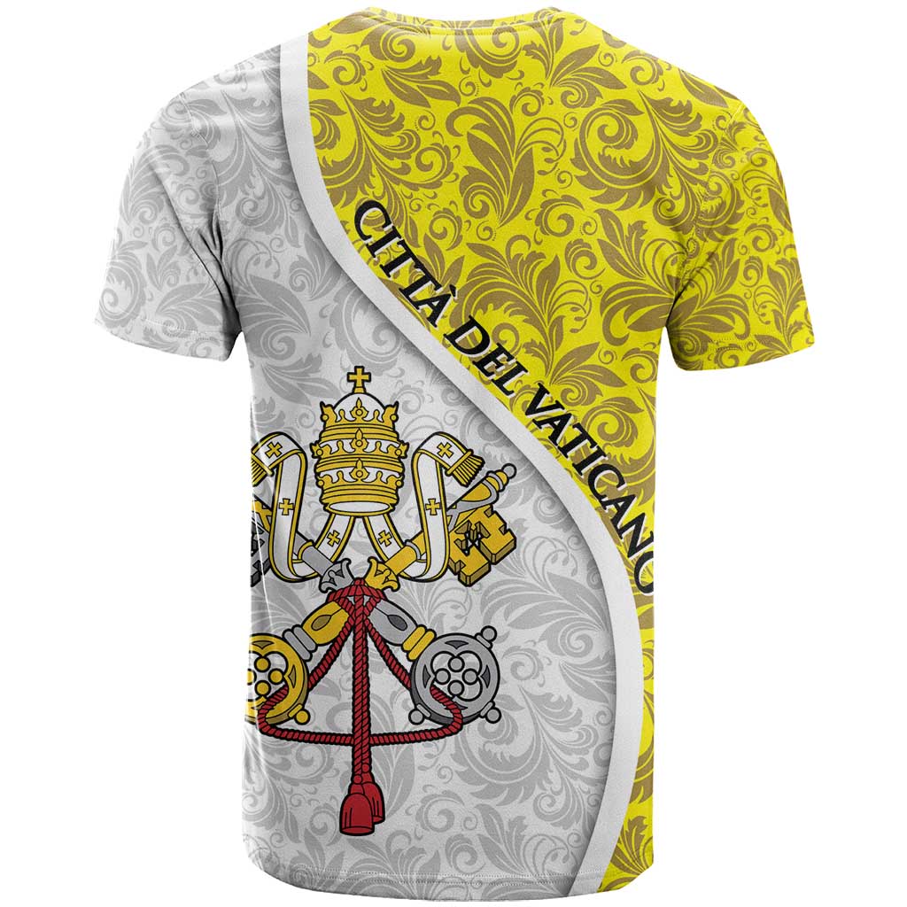 Vatican City T-Shirt Papal Keys & Tiara Emblem with Gold Baroque Pattern Graphic Tee