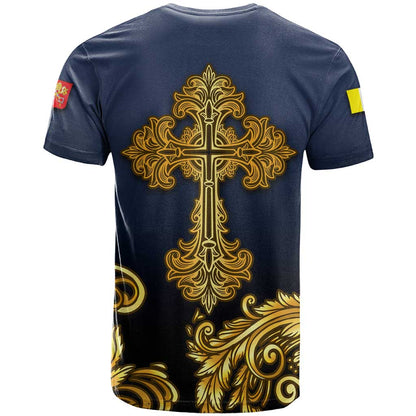 Agnus Dei Lamb of God T-Shirt Latin Catholic Art with Gold Baroque Accents Graphic Tee