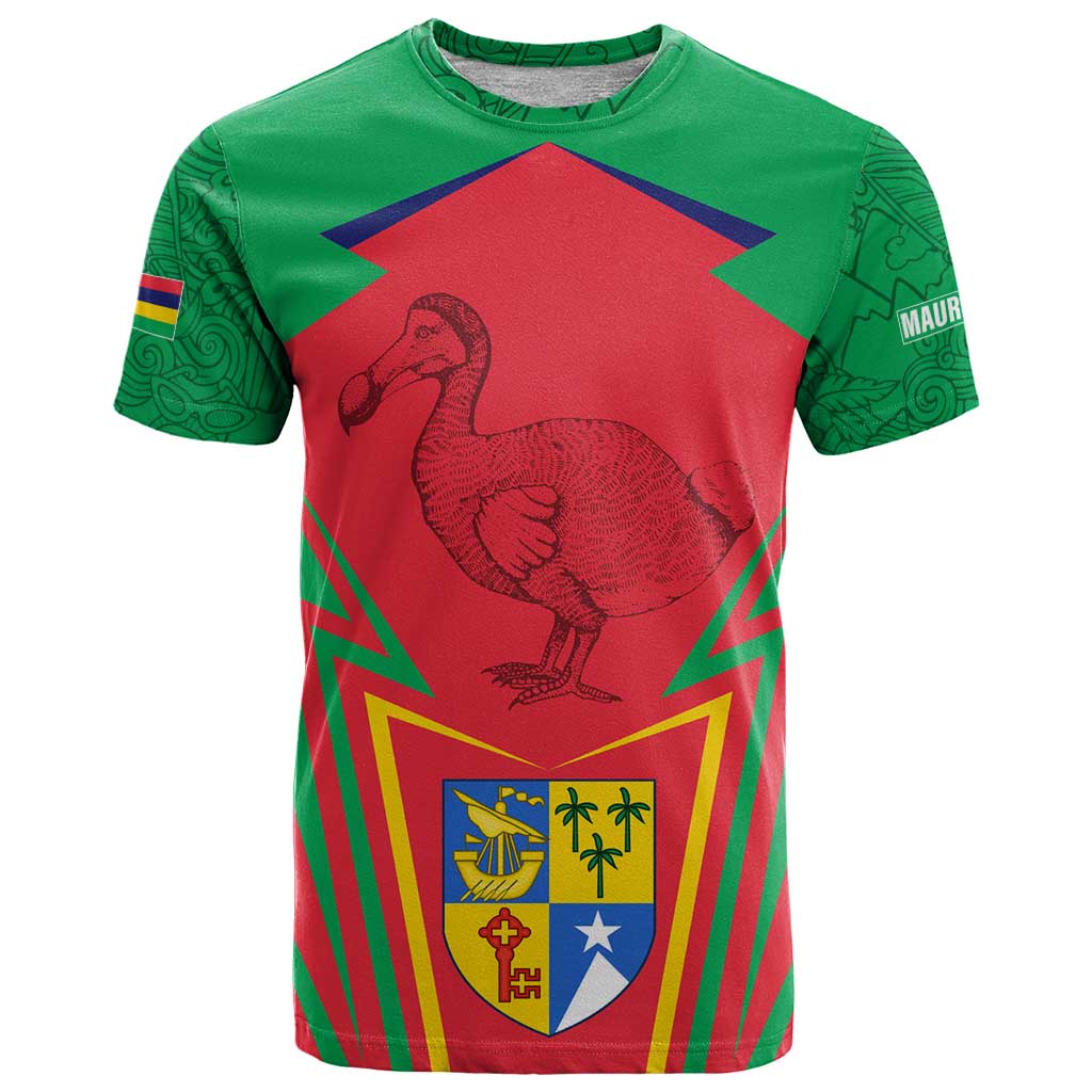 Mauritius Coat of Arms T-Shirt National Emblem Blended with Traditional Patterns Graphic Tee