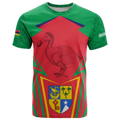 Mauritius Coat of Arms T-Shirt National Emblem Blended with Traditional Patterns Graphic Tee
