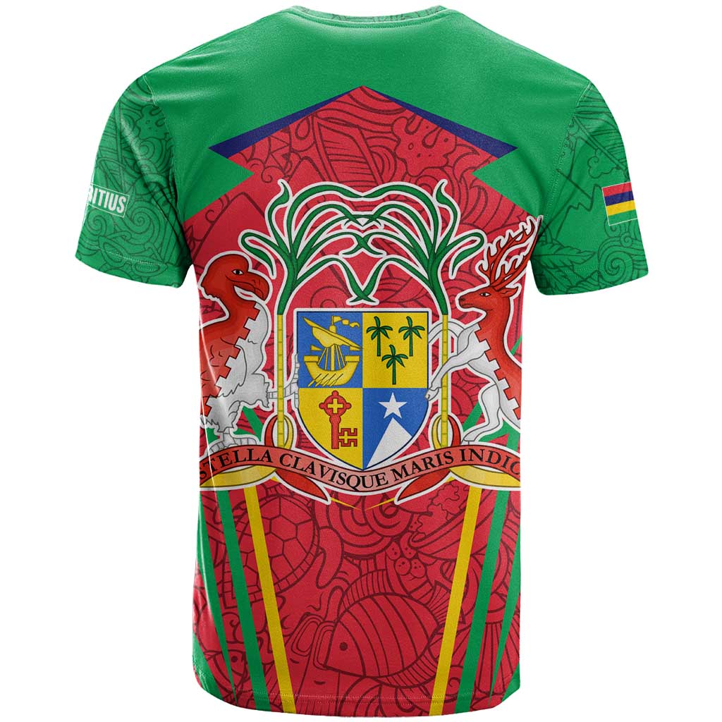 Mauritius Coat of Arms T-Shirt National Emblem Blended with Traditional Patterns Graphic Tee