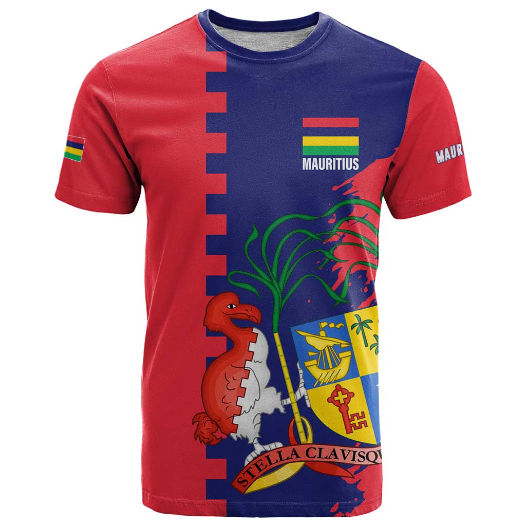 Mauritius T-Shirt National Emblem Integrated with Country's Shape Symbolic Design Graphic Tee