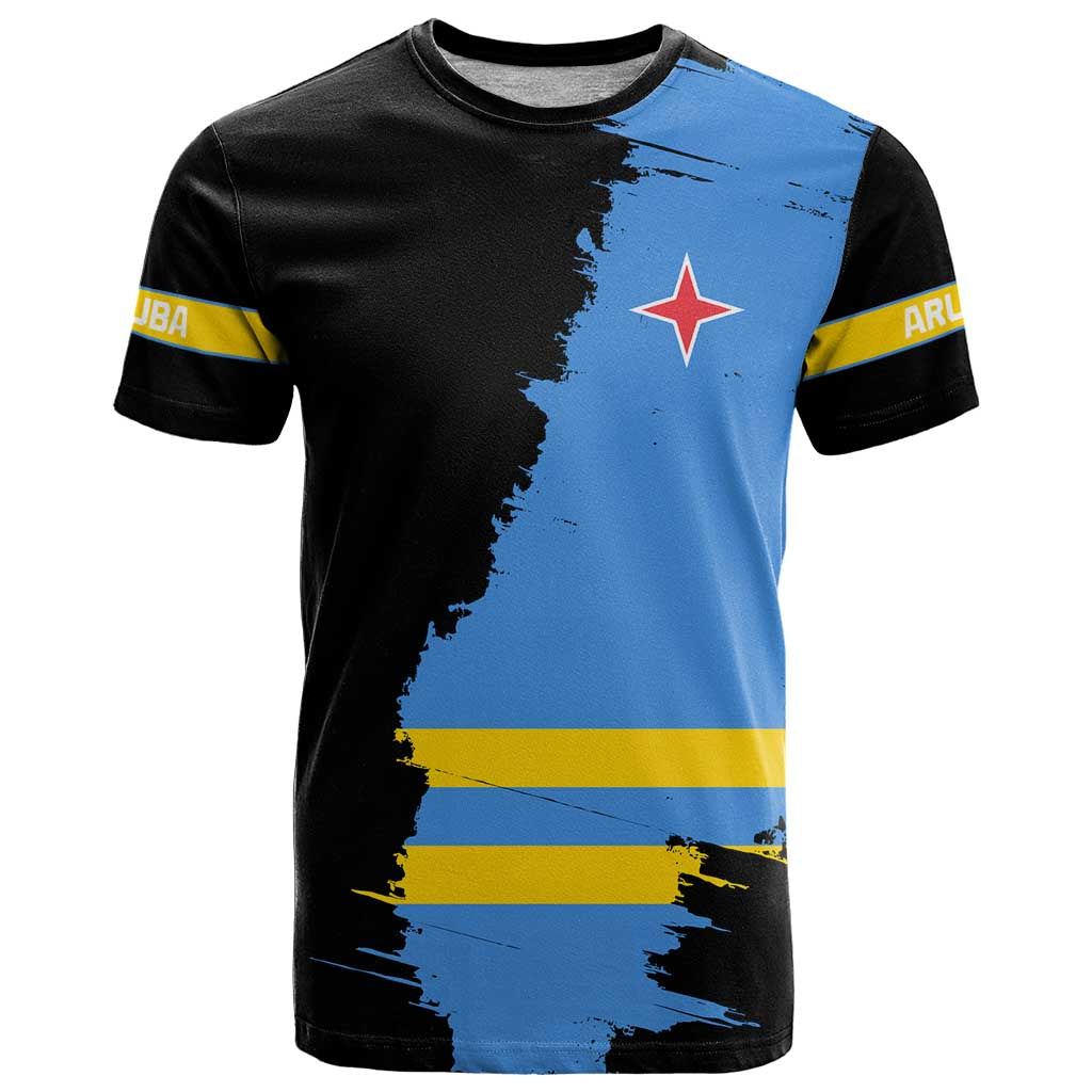 Aruba's Mascot T-Shirt Blended with National Flag Details Symbolic Design Graphic Tee