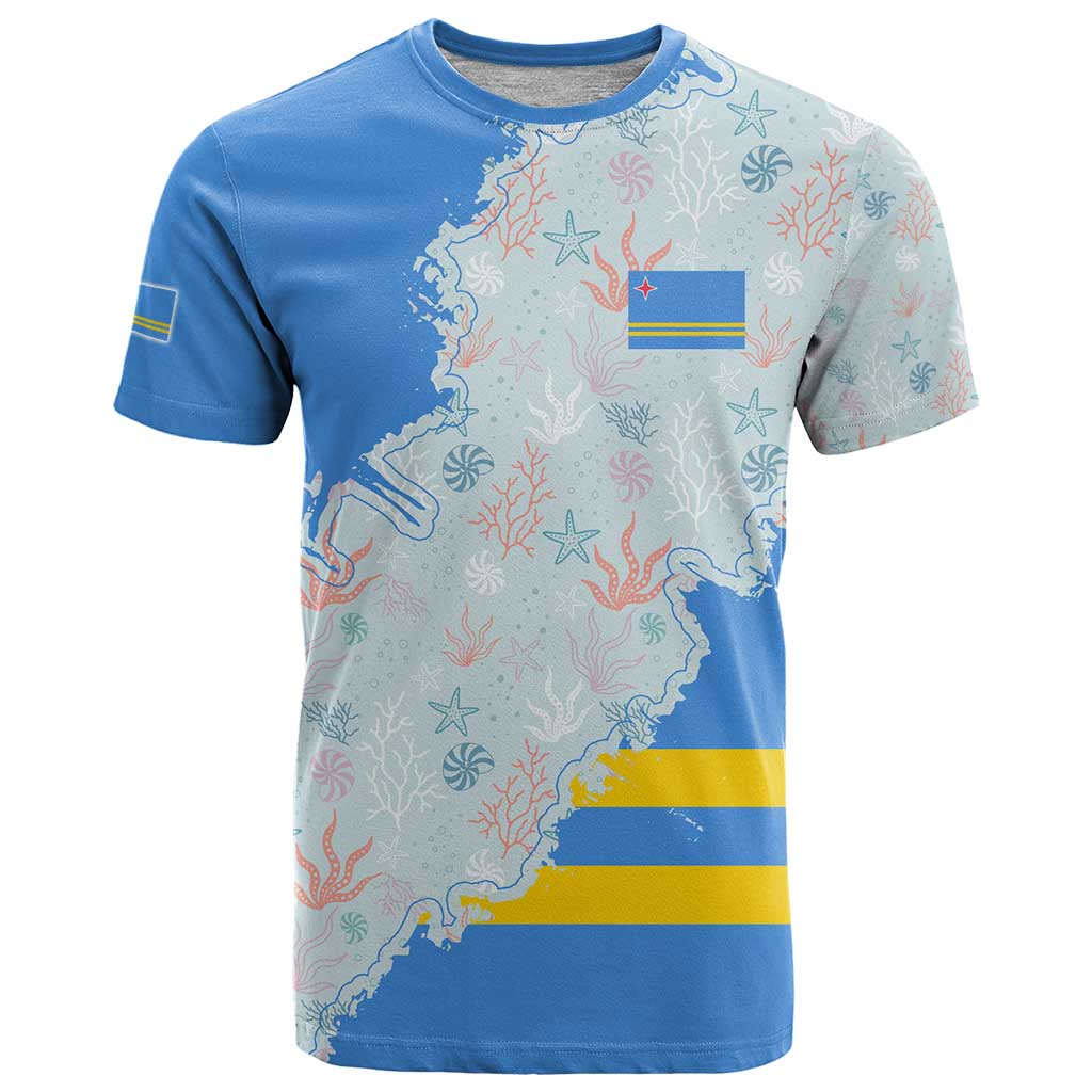 Aruba T-Shirt with Marine Patterns Ocean-Inspired Design Graphic Tee
