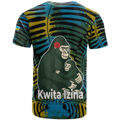 Rwanda T-Shirt with Gorilla Family Kwita Izina Leaf Jungle Spirit Graphic Tee