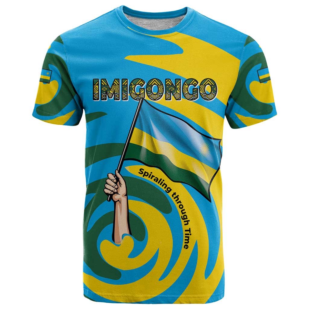 Rwanda T-Shirt with Imigongo Spiraling Flag Hand Wave Time Spirit Graphic Tee