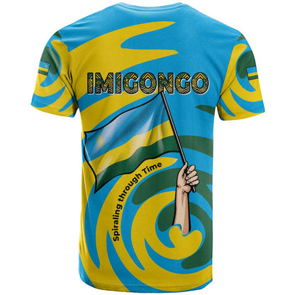 Rwanda T-Shirt with Imigongo Spiraling Flag Hand Wave Time Spirit Graphic Tee