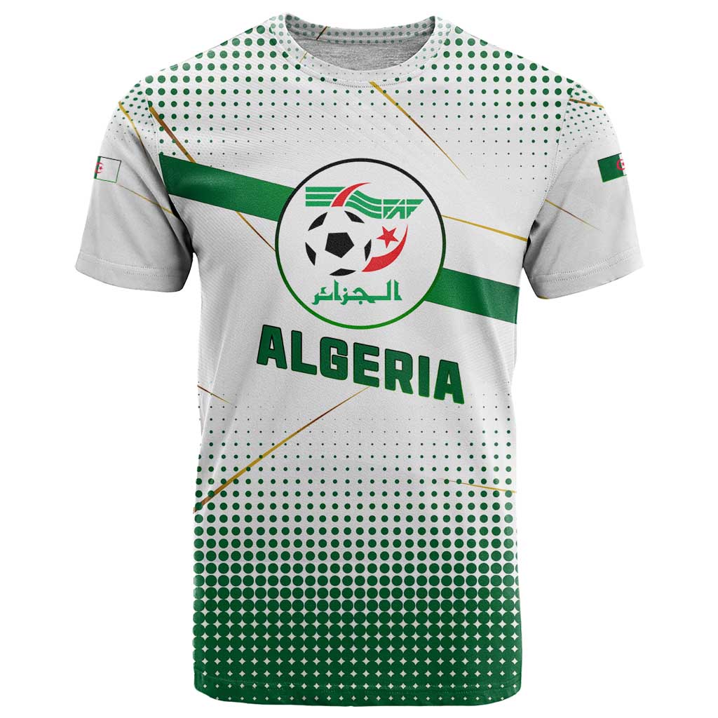 Algeria Soccer T-Shirt with Desert Warriors Text and National Flag Design Graphic Tee