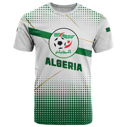 Algeria Soccer T-Shirt with Desert Warriors Text and National Flag Design Graphic Tee