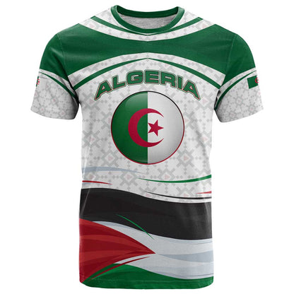 Algeria T-Shirt with National Flag and Coat of Arms Crest Design Graphic Tee