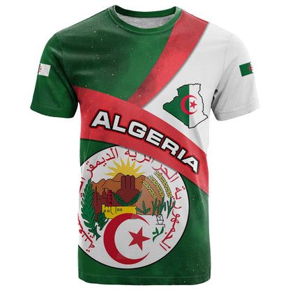 Algeria T-Shirt with National Emblem and Map Design Graphic Tee