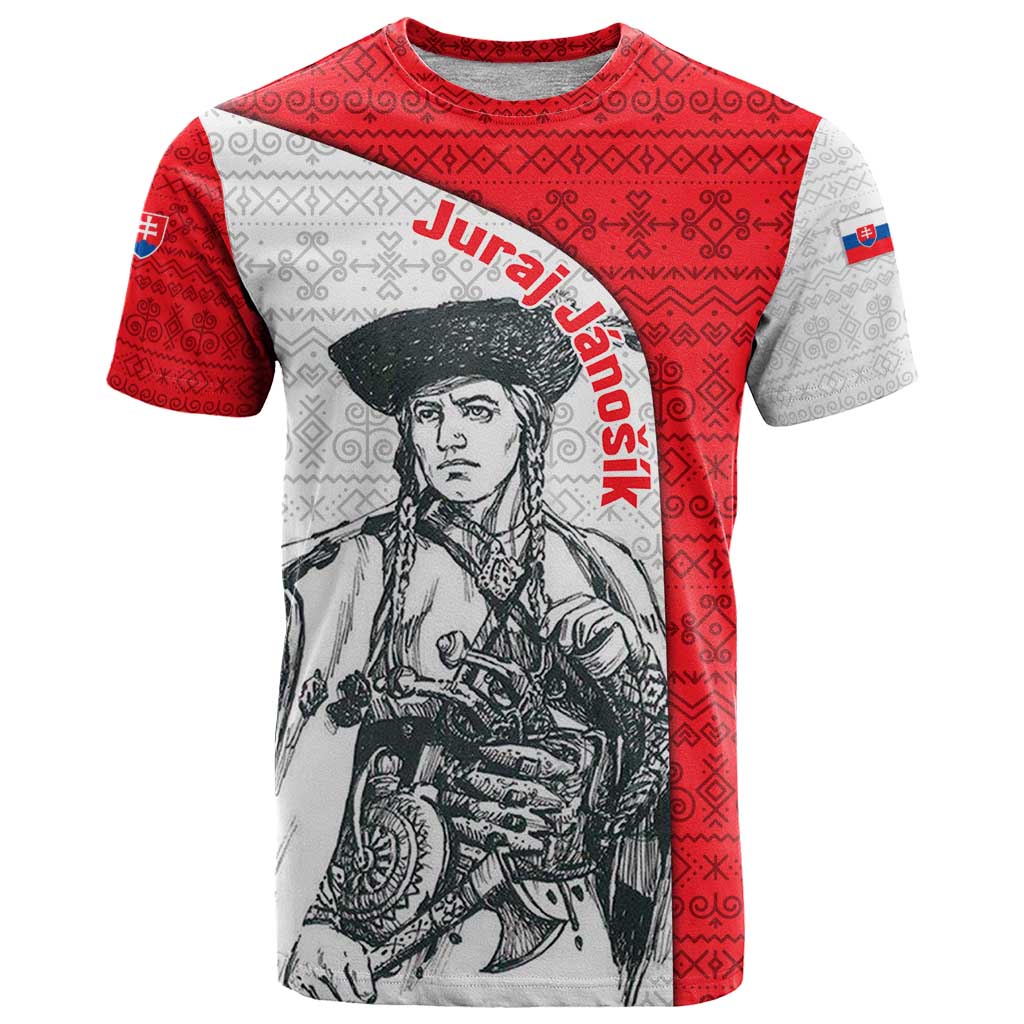 Juraj Janosik Slovakia T-Shirt with Folk Pattern Red White Legend Spirit Graphic Tee