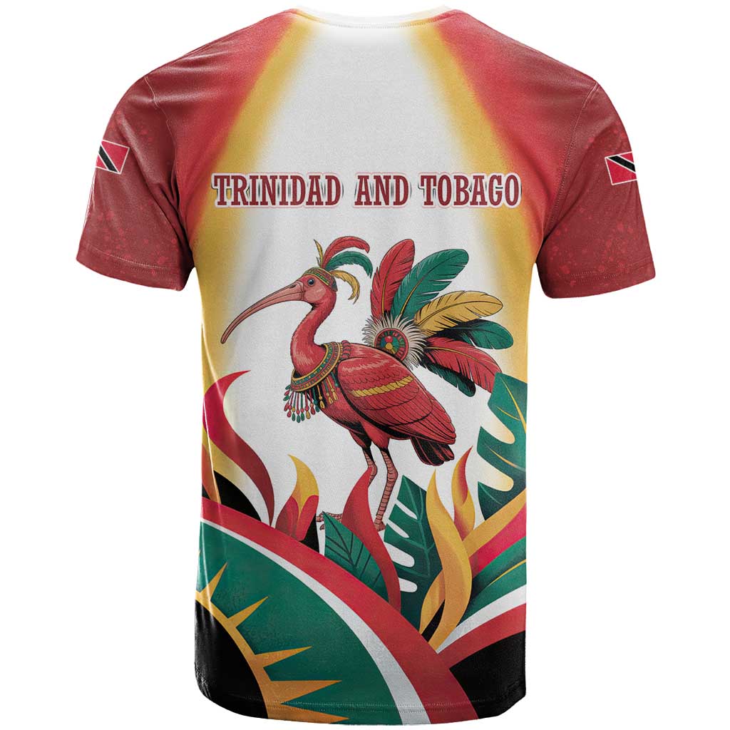 Trinidad and Tobago Scarlet Ibis T-Shirt with Tropical Leaves and National Flag Design Graphic Tee
