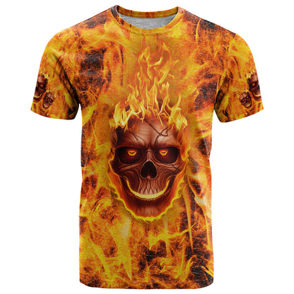 Three Skulls Flaming T-Shirt High On Fire Graphic Tee