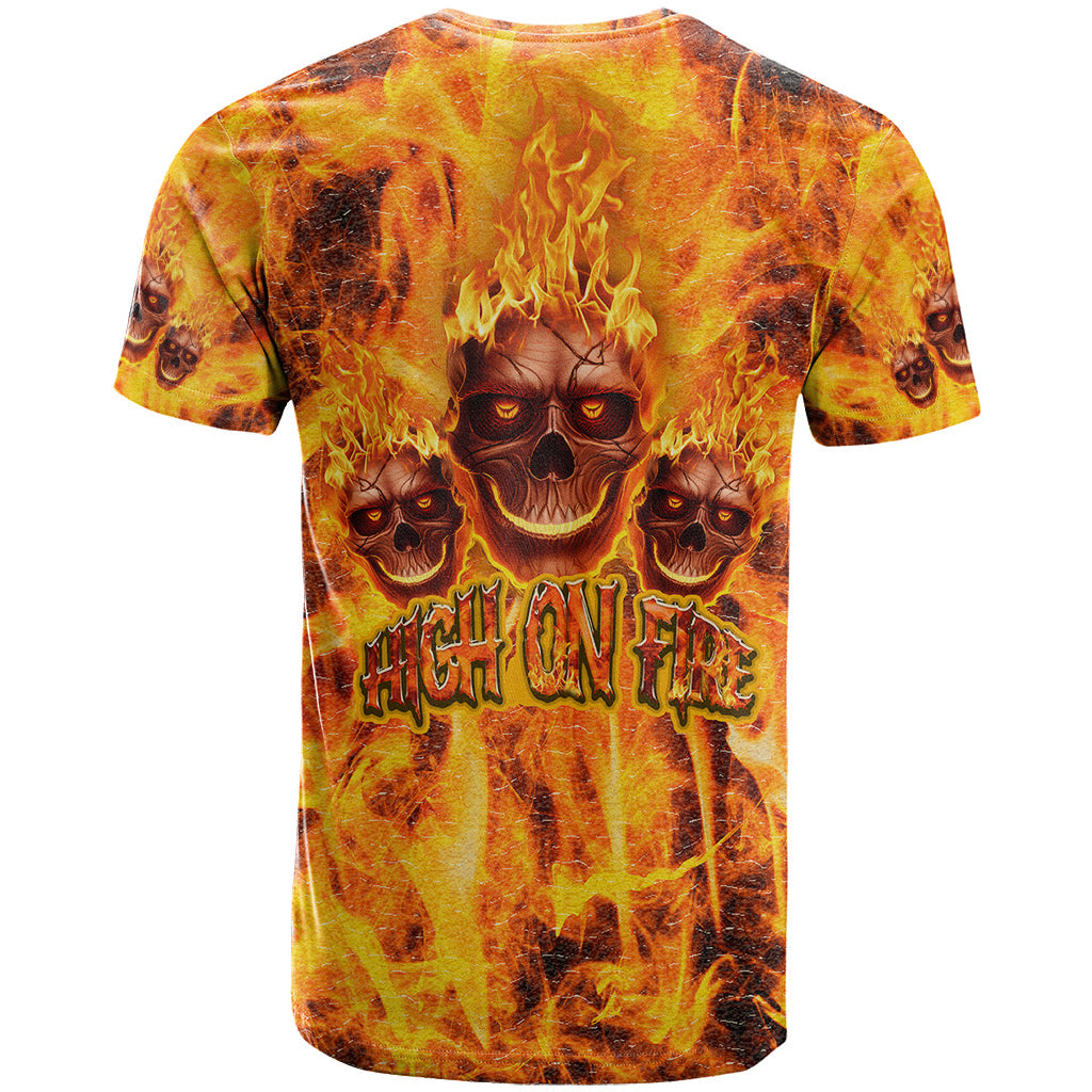 Three Skulls Flaming T-Shirt High On Fire Graphic Tee
