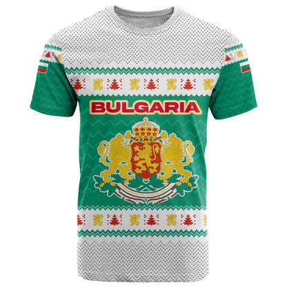 Bulgaria Christmas T-Shirt with Green-White Theme, Coat of Arms, and National Flag Motif Graphic Tee