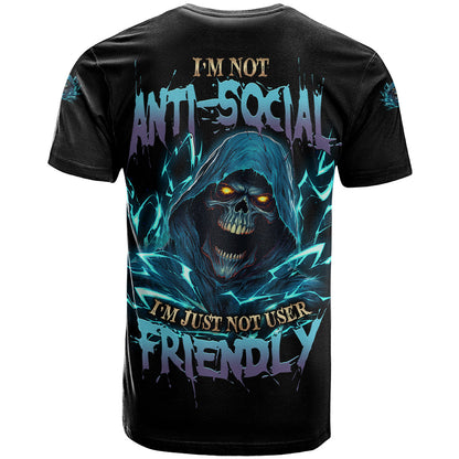 I'm Not Anti-social Mad Reaper Skull T-Shirt Graphic Tee
