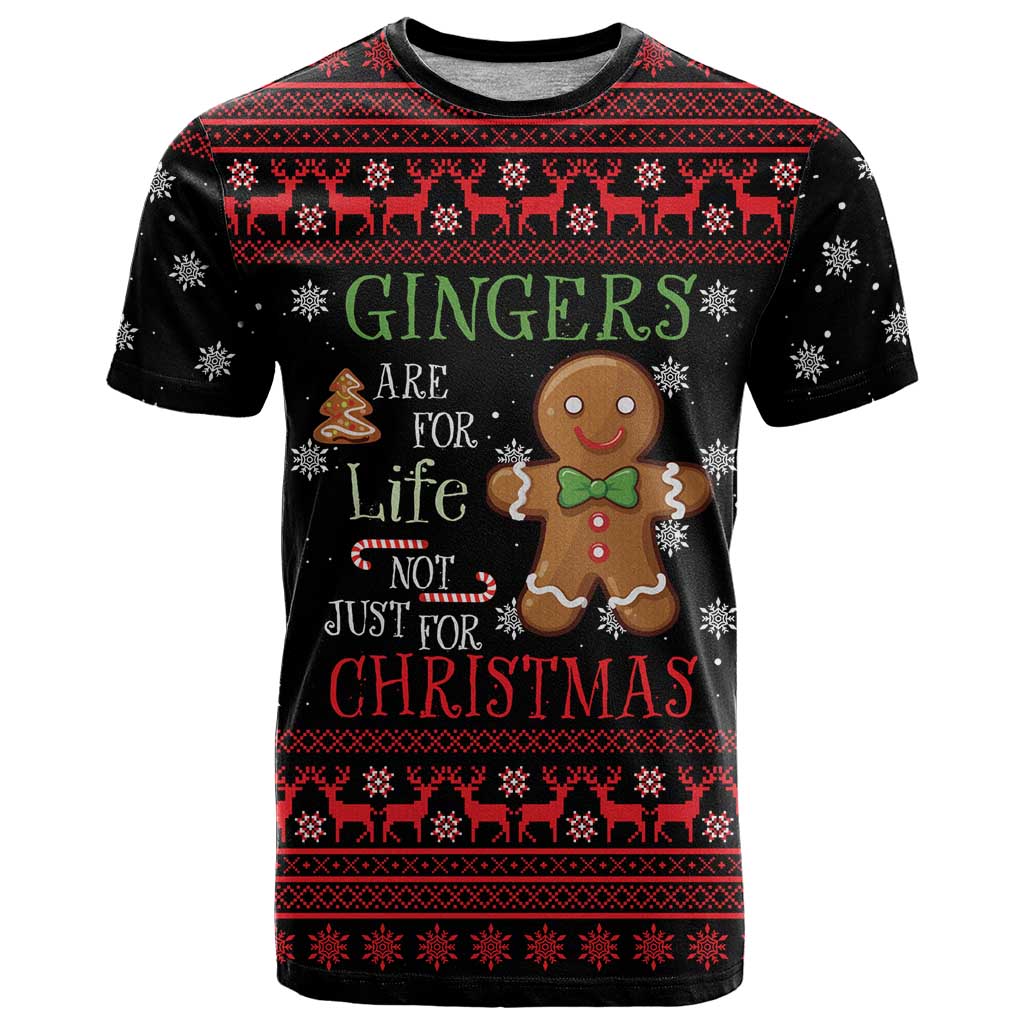 Funny Gingerbread Christmas T-Shirt Hoodie with Gingers Are for Life Quote and Snowflake Pattern Graphic Tee