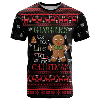 Funny Gingerbread Christmas T-Shirt Hoodie with Gingers Are for Life Quote and Snowflake Pattern Graphic Tee