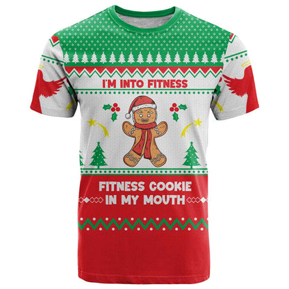 Funny Fitness Cookie Christmas T-Shirt with Gingerbread Design and Holiday Pattern Graphic Tee