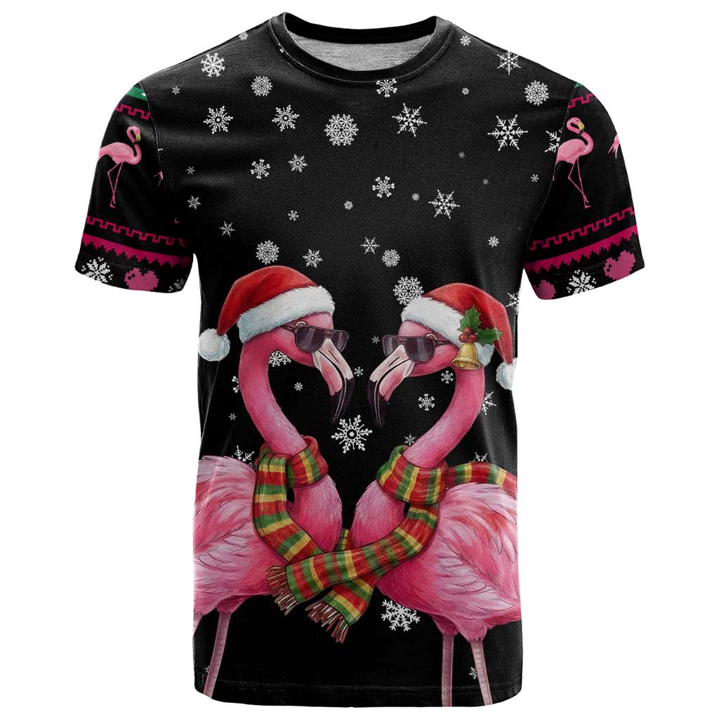 Flamingo Couple Christmas T-Shirt Xmas Holiday Patterns Graphic Tee